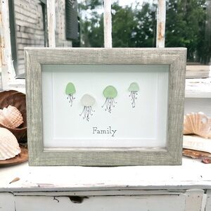 Sea Glass Art Family Present| Friendship Seaglass Jellyfish Framed Art Gift